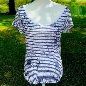NWOT Cute Liz Claiborne Floral and Stripe Tee